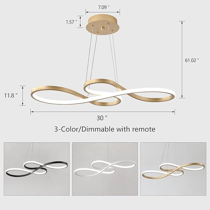 LED Chandelier - 30'' x 12.6'' Gold Dimmable