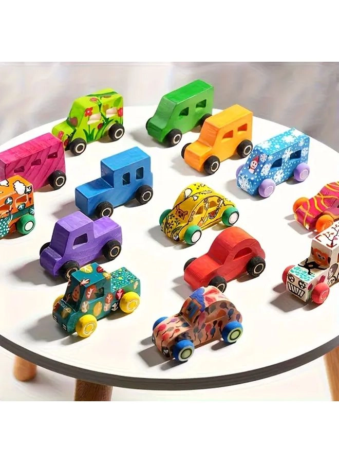 Generic Wooden Craft Car - 8PCS Unpainted DIY