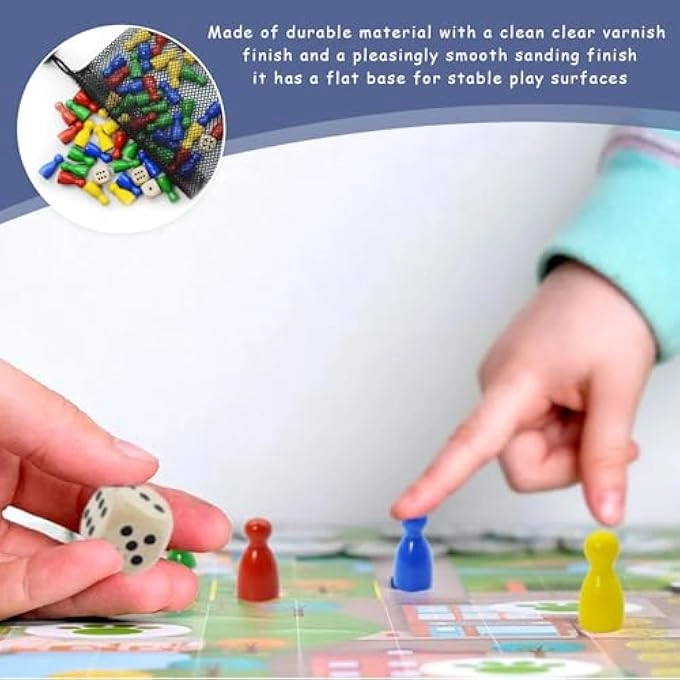 Halma Wooden Toy Figures - 80 25 X 12 MM + Wooden Dice - 6