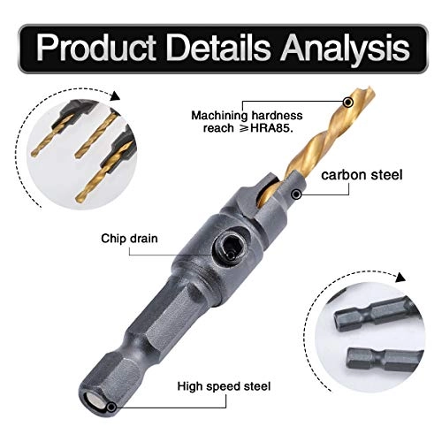 Countersink Drill Bit Set - high speed steel + carbon steel 4 PIECES #6,#8,#10,#12