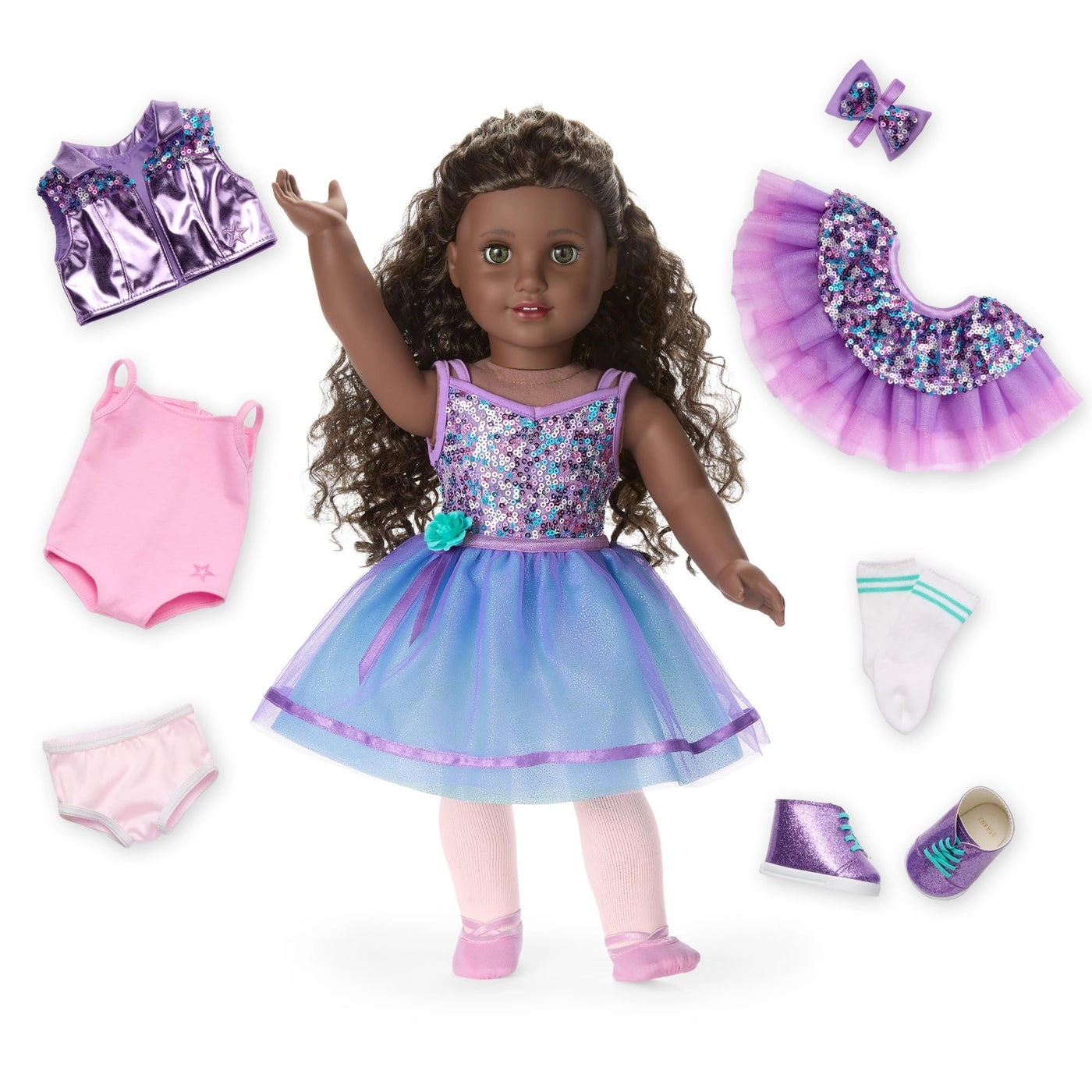 Truly Me 127 - 18inch Very Deep Skin Curly DarkBrown Hair Hazel Eyes Ages 6+