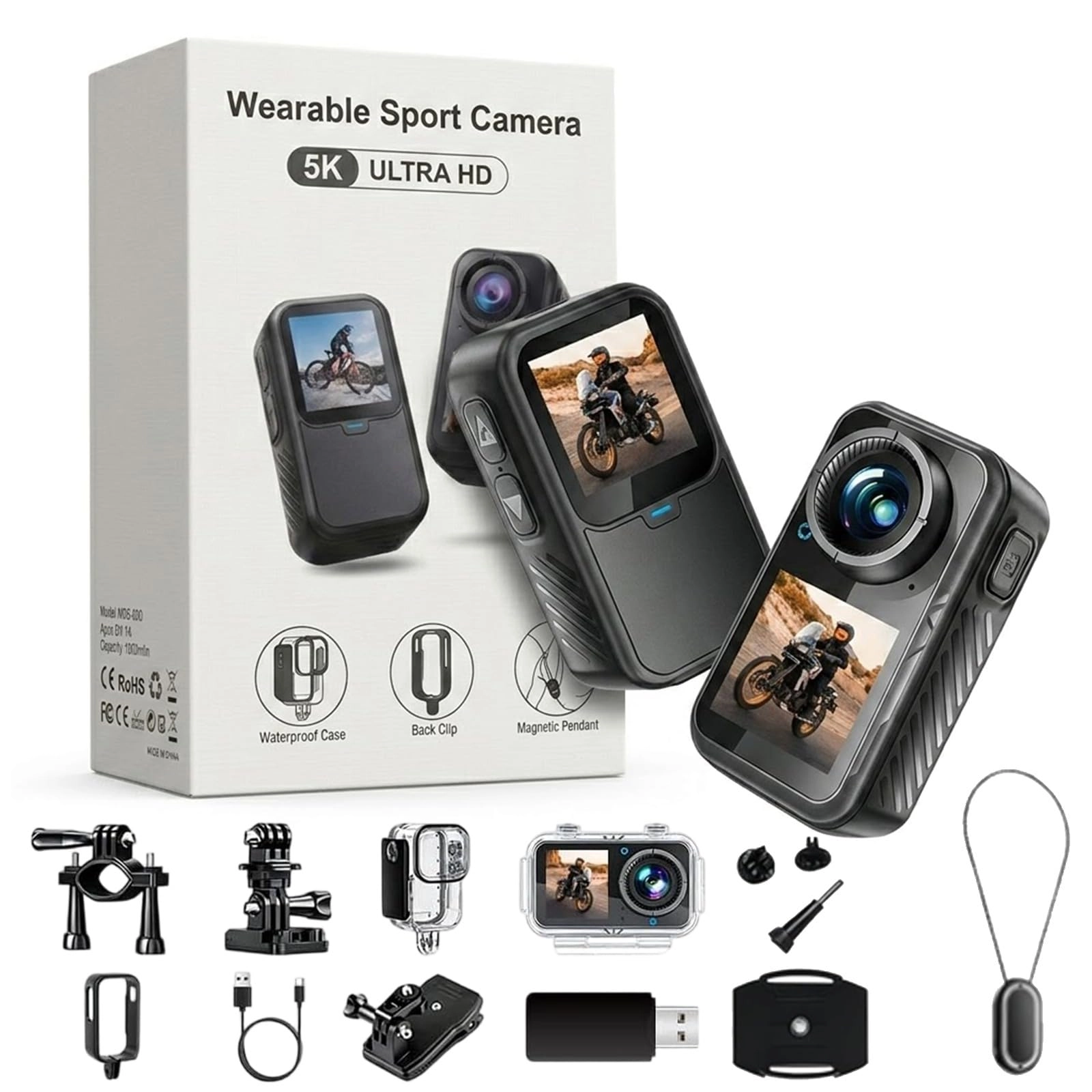 HJJMIEV Motorcycle Action Camera - 32GB 5K