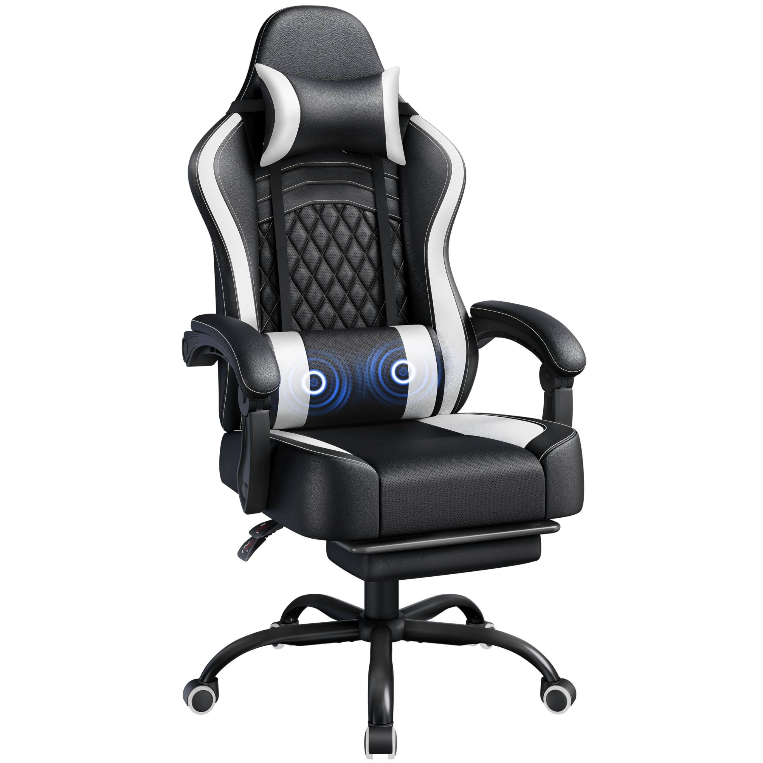 Gaming Chair - Black/Blue Massage Lumbar Pillow