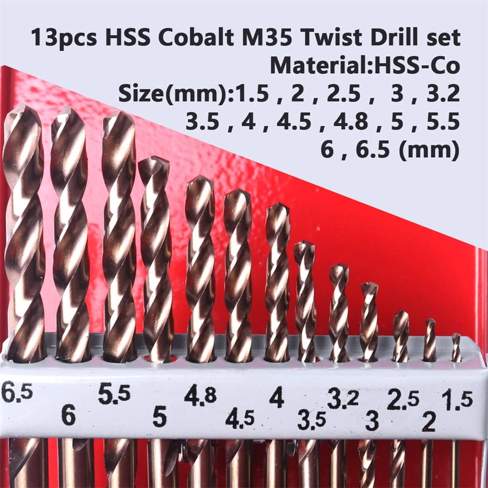 M35 Cobalt Twist Drill Bits - HSS-Co M35 Cobalt 13pcs 1.5-6.5mm