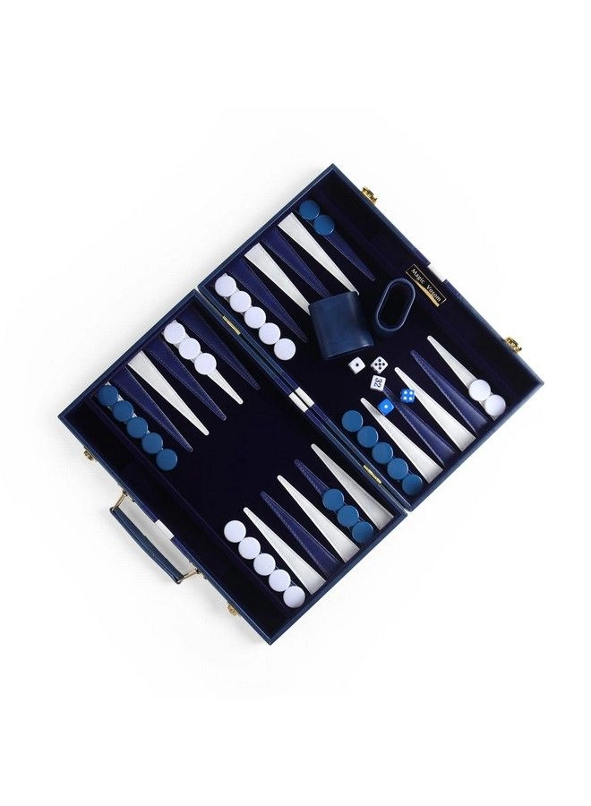 Backgammon - Travel Blue Premium Leather Case