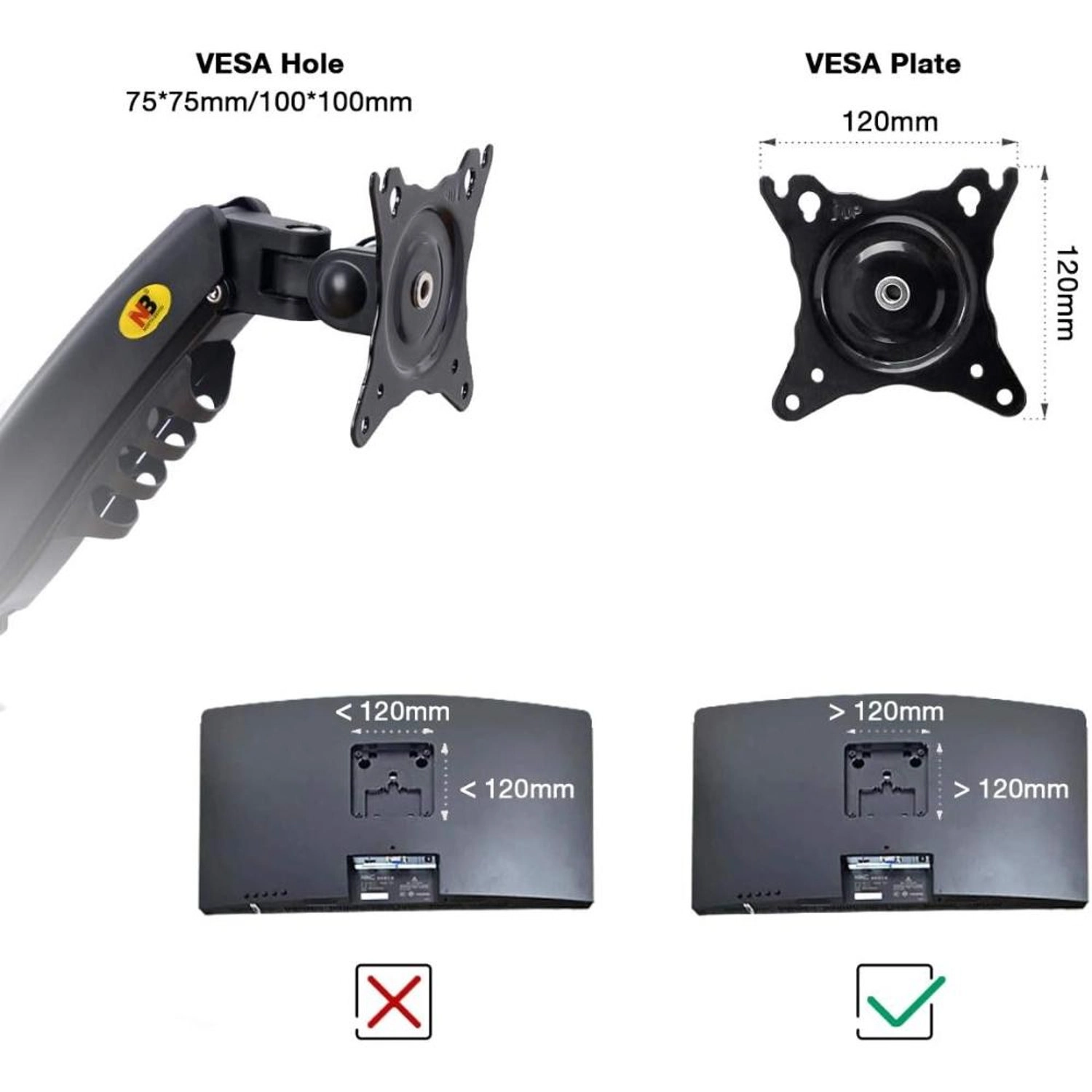 Gas Spring Monitor Arm - 17 to 27 inch 100 X 100