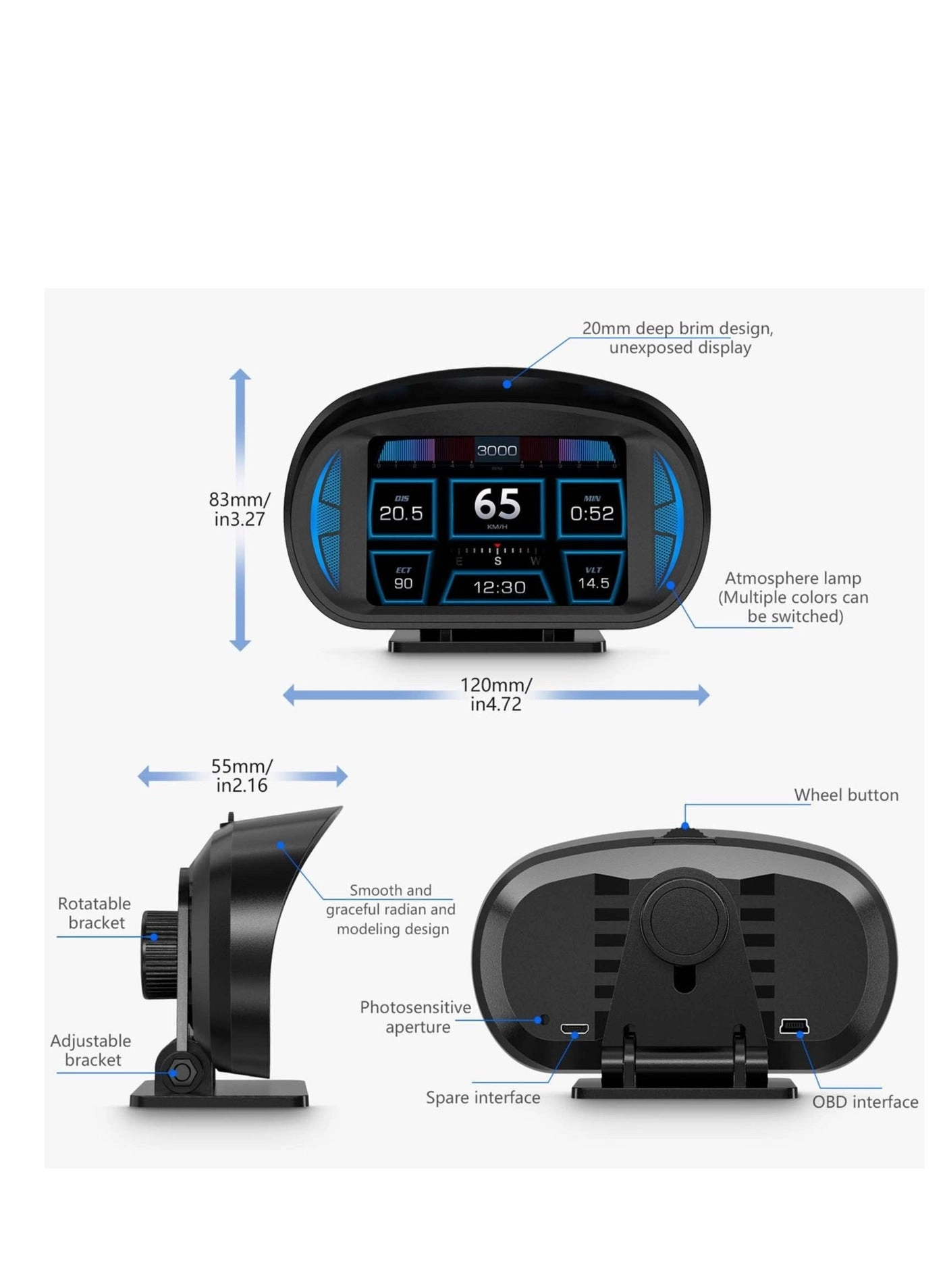 P6 - Car HUD Head Up Display Dual System OBD GPS Speedometer