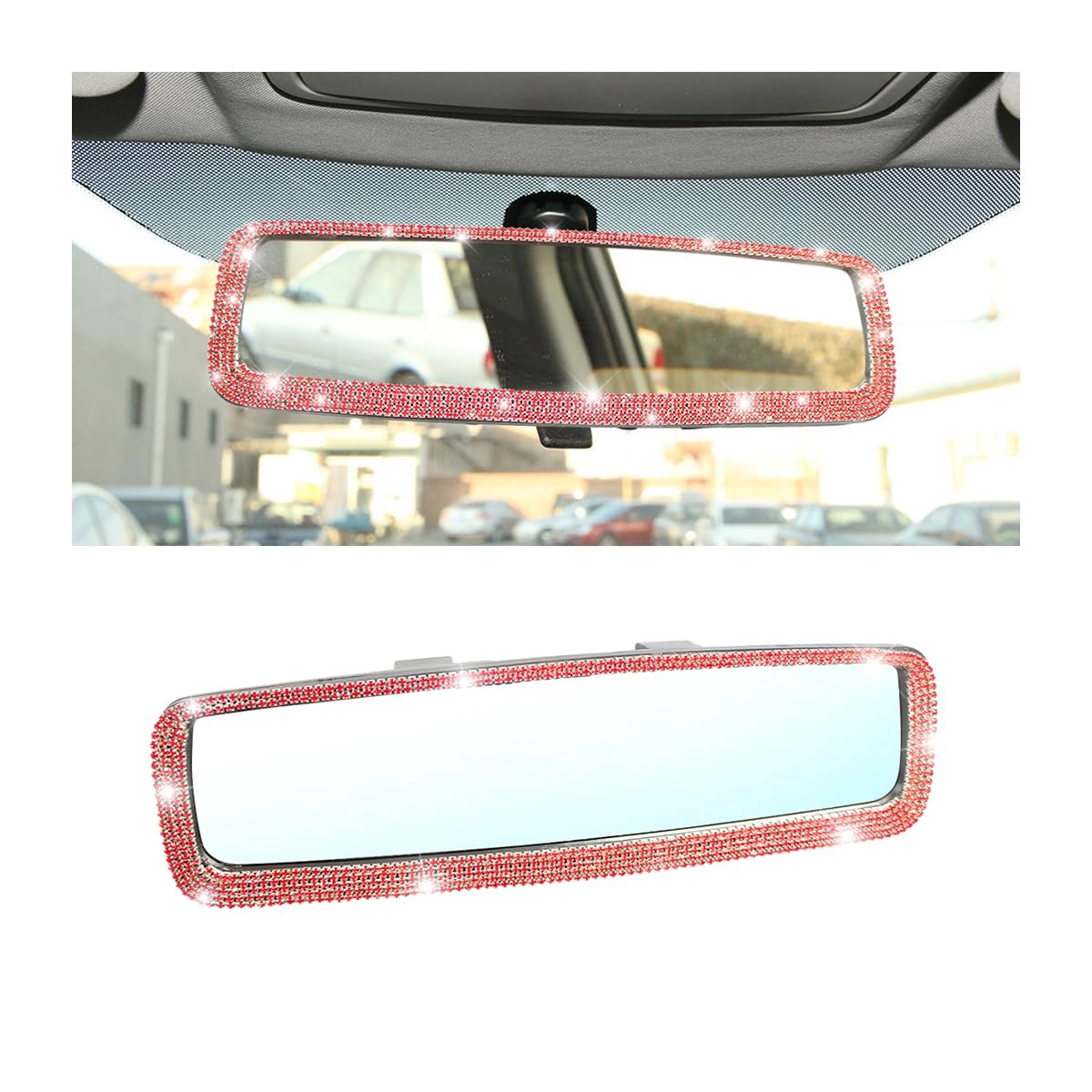 osilly Bling Car Rearview Mirror - 10.7 x 3.1 Inches Red
