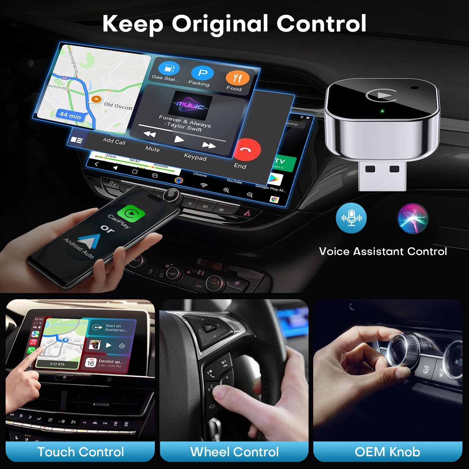Wireless CarPlay & Android Auto Adapter - 2-in-1 Plug & Play Dual-Band