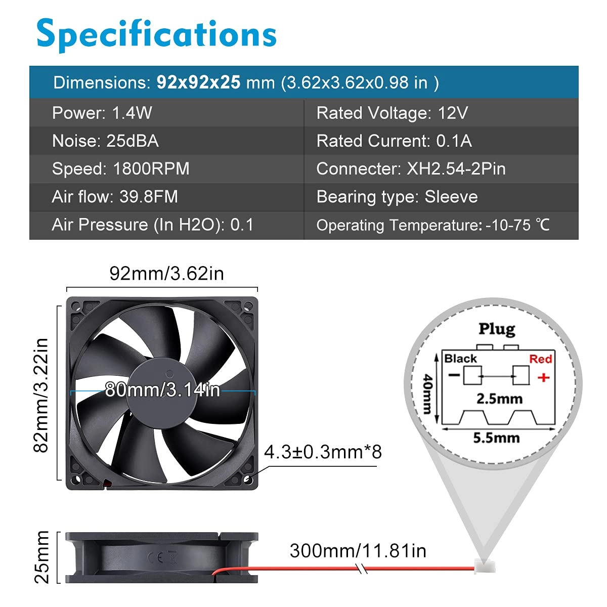 Brushless Exhaust Fan - 2 PCS 92mm