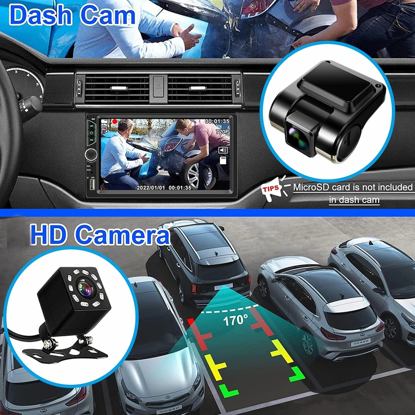Double Din Car Stereo - 7 Inch Dash Cam
