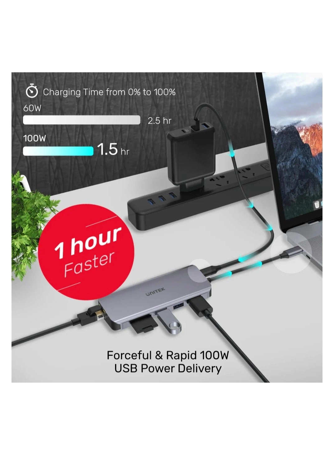D1113A - 9-in-1 USB-C Hub 3x USB-A 5Gbps HDMI 4K@30Hz PD 100W