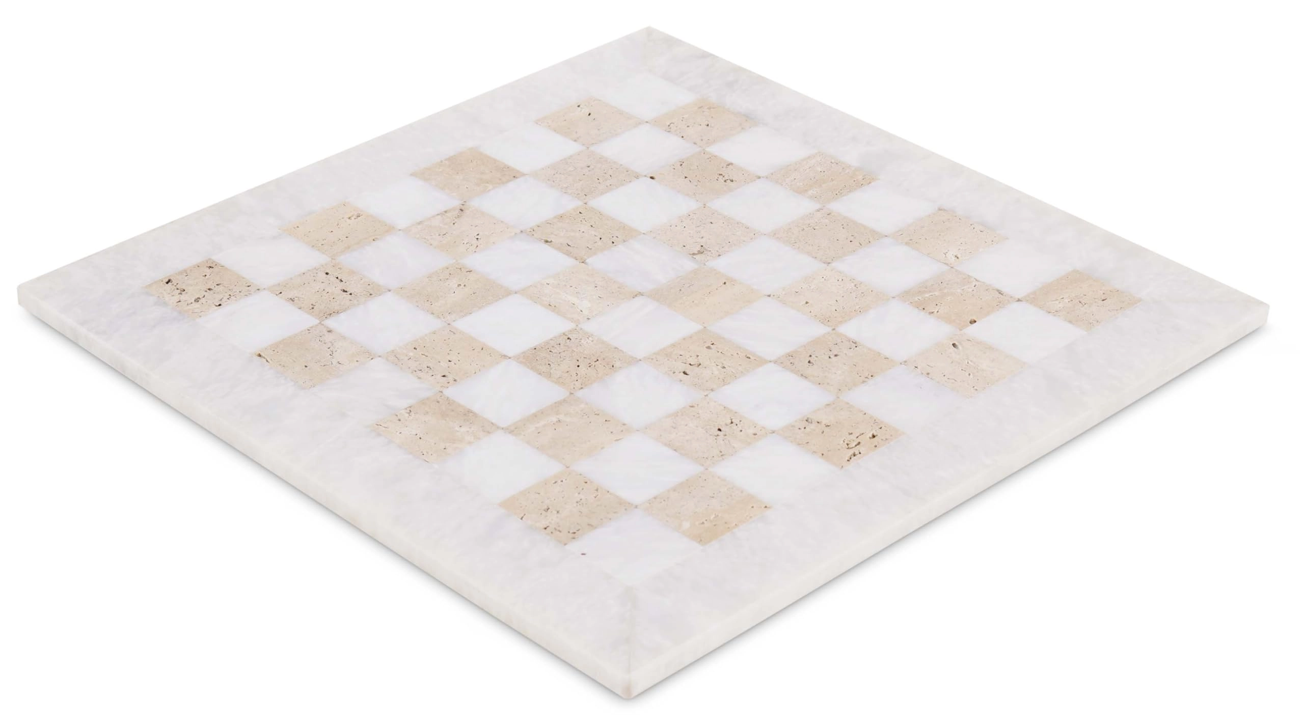 Marble Chess Board - 15 Inch Handmade Travertine and White Stone