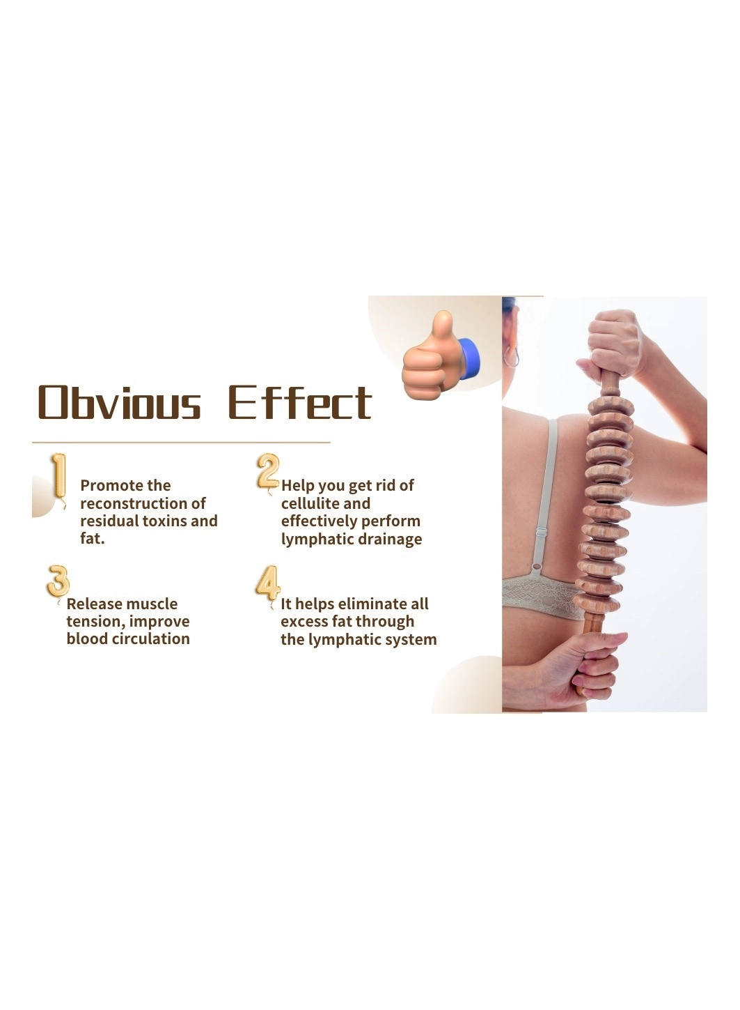 Wood Massage Stick Roller - Cellulite Lymphatic Drainage Deep Tissue