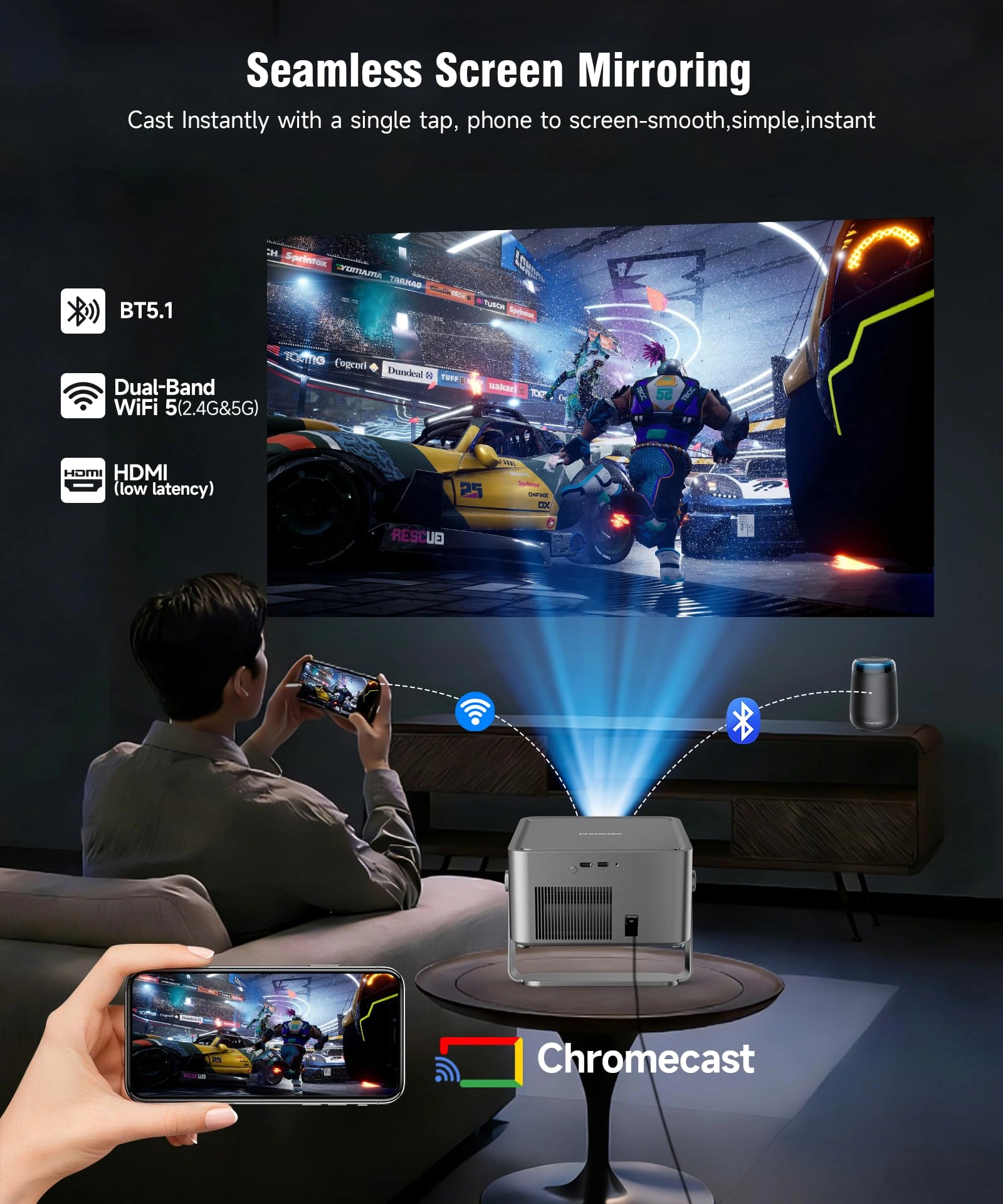 4K Smart Projector - 1920 x 1080 800 ANSI lumens