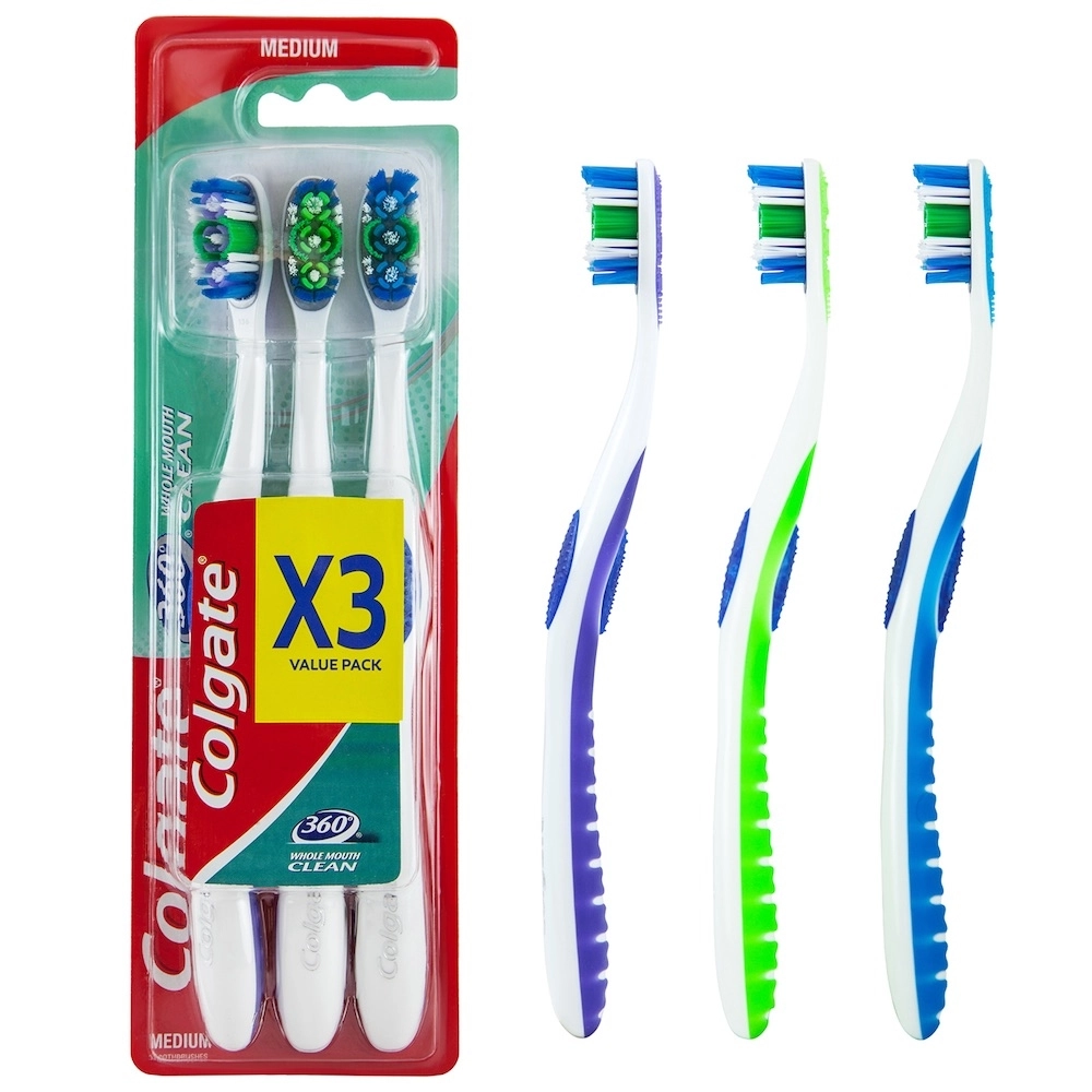 360 Whole Mouth Clean Toothbrush - Medium 3-Piece Pack Multicolor
