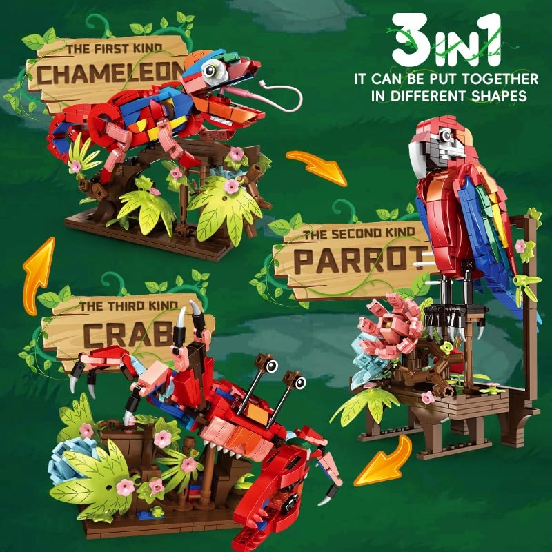 3-in-1 Parrot, Crab, Chameleon Building Set (19064)