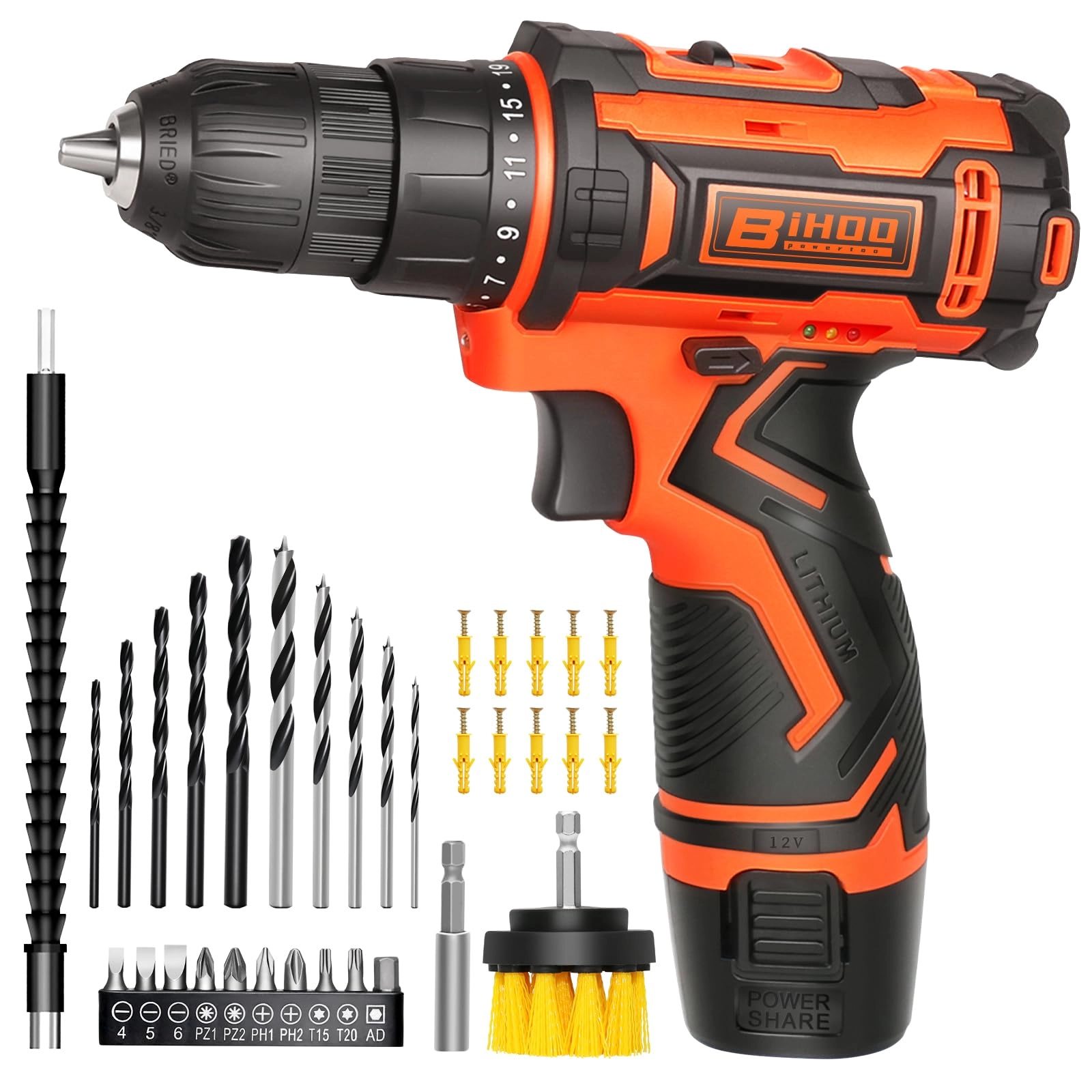 BIHOO Drill Driver Set - 1.5 Amp Hours 12 Volts