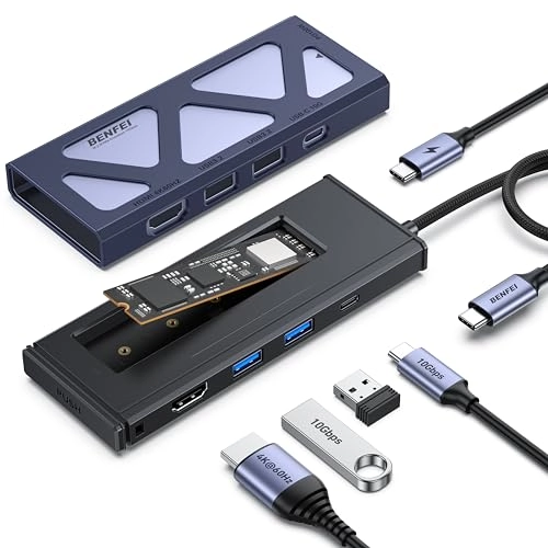 Benfei 6in1 USB C Hub with M2 NVMe SSD Enclosure - 10Gbps 100W PD 4K60Hz HDMI
