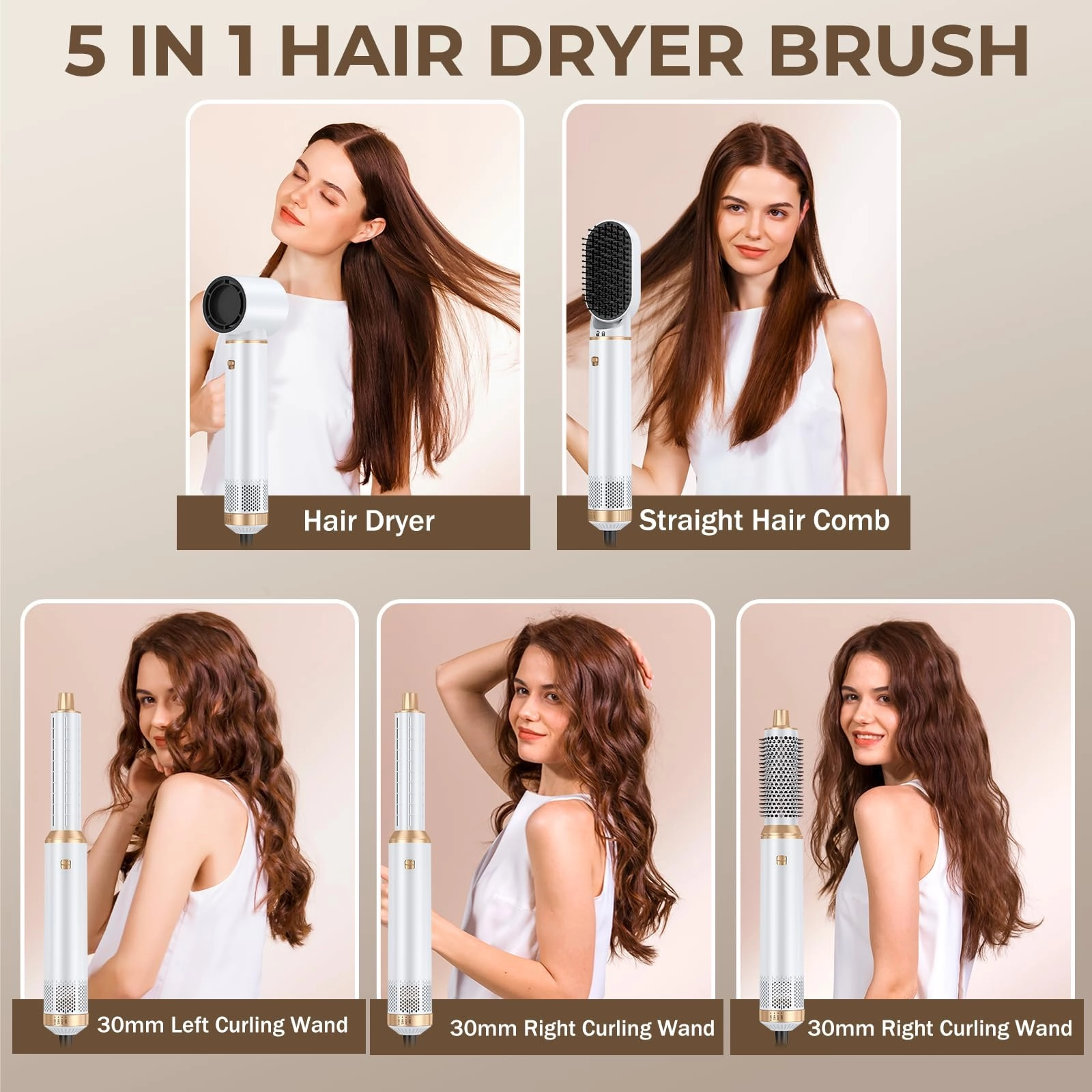 5 in 1 Blow Dryer Brush - Green Gold 800 watts