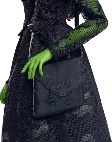 Elphaba Fashion Doll - Green skin Black braided hair Sheer black dress