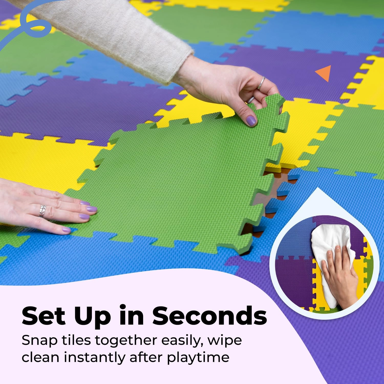 Baby Play Mat - 9 Tiles Cobalt-apricot-pine-gold