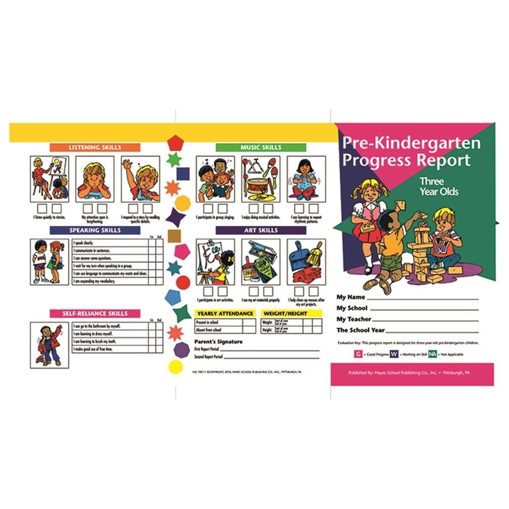 MZA STORES Pre Kindergarten Progress Report - 3 Year Olds 10 pieces
