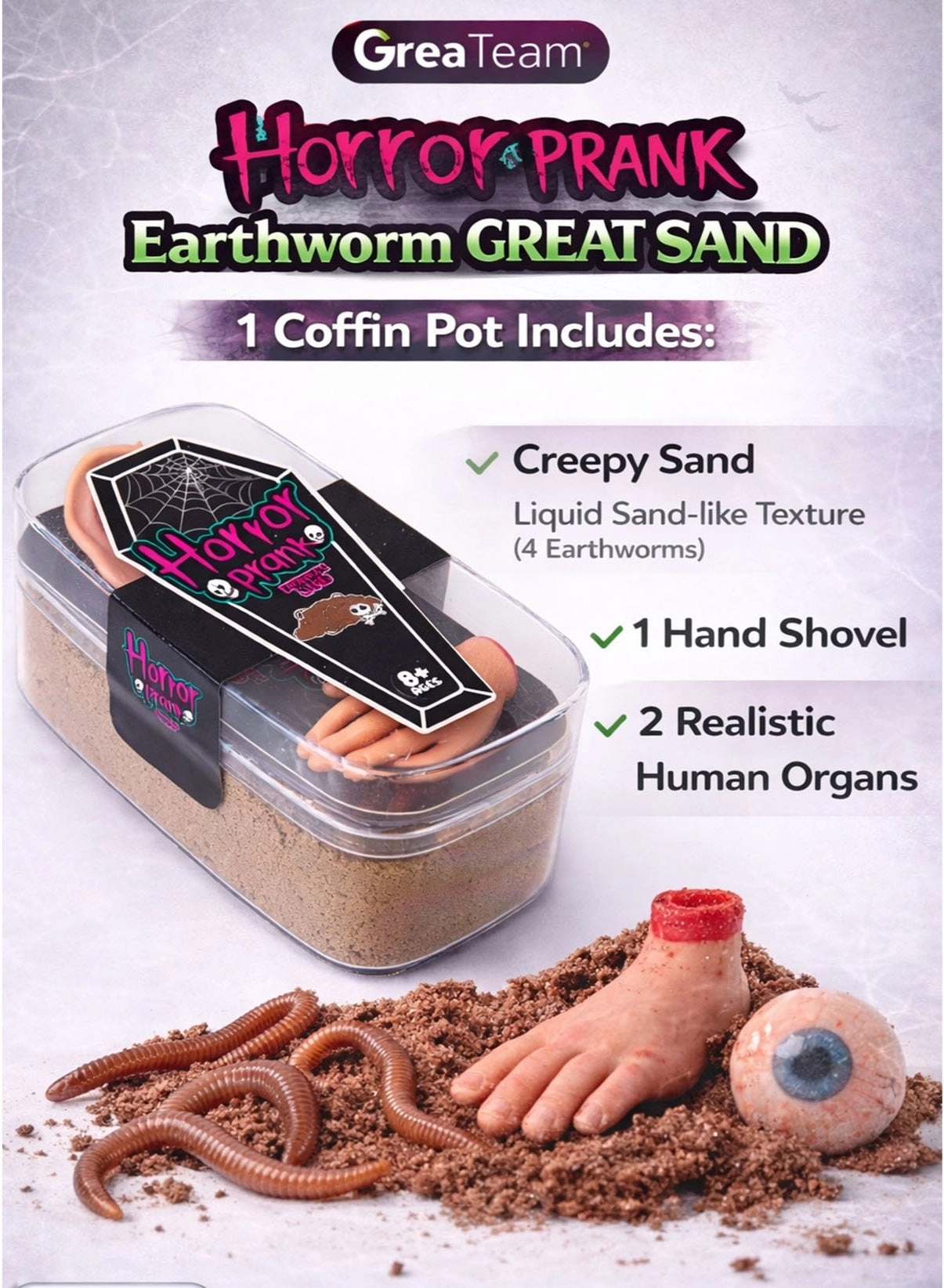 GREAT Sand Set of 6 Coffin Shape Pots - 4 Earthworms EN71 Certified