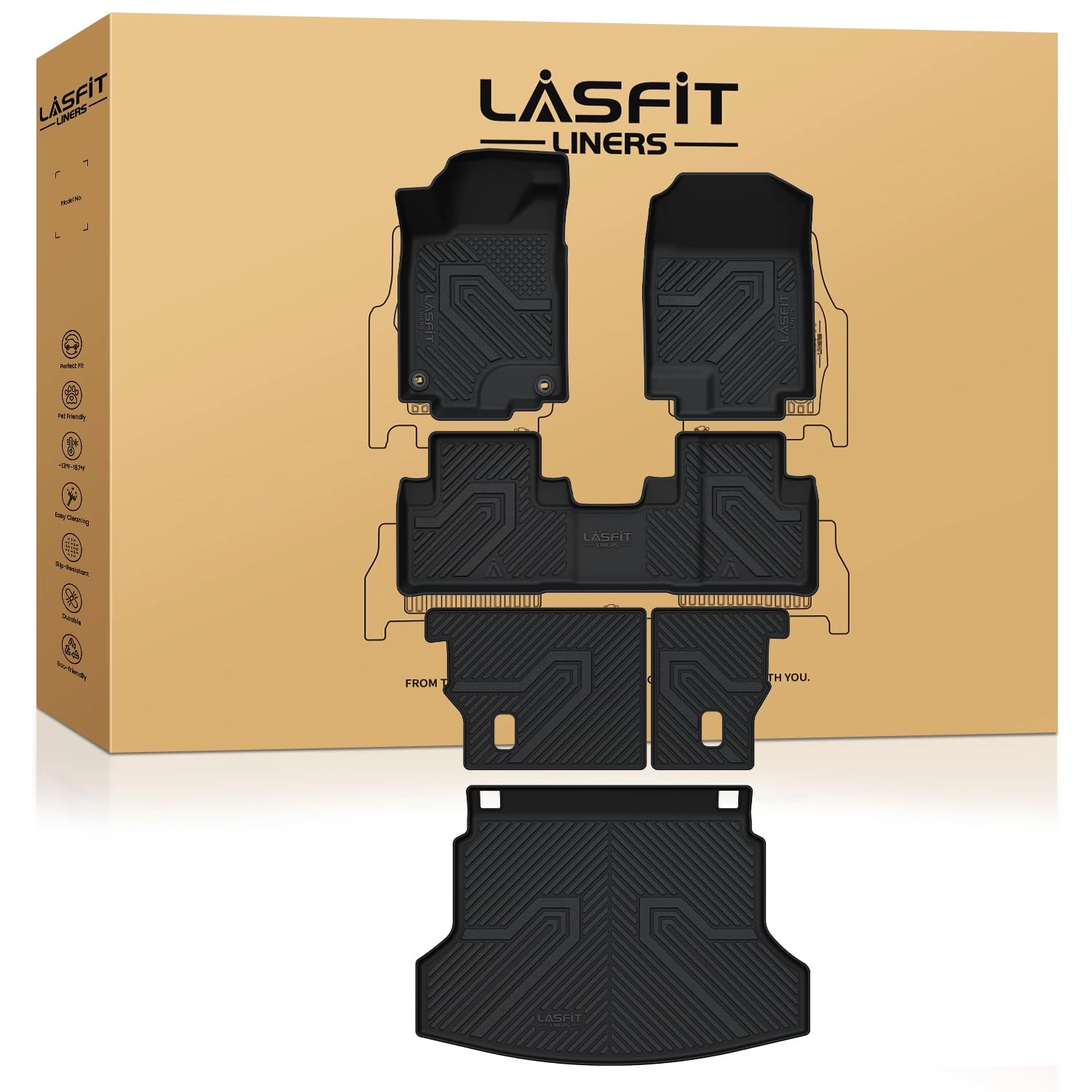 LASFIT Full Set Floor Mats for Honda CR-V - 2012-2016 1st & 2nd Row & Seat Back Mat & Cargo Mat