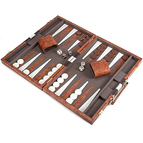 Backgammon Set - Brown Faux Leather