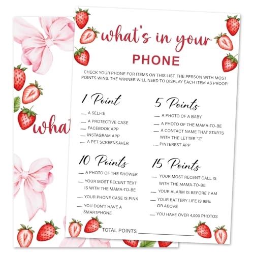 Strawberry Bow Baby Shower Game Cards - 30 cards baby shower