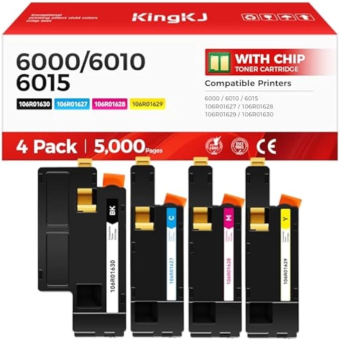 KINGKJ PHASER 6000 6010 WORKCENTRE 6015 TONER CARTRIDGE - BLACK 2,000 PAGES CMY 1000 PAGES BLACK CYAN MAGENTA YELLOW