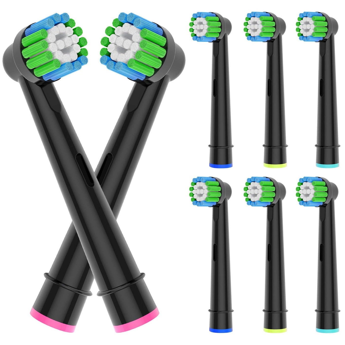 Replacement Heads Compatible with Electric Toothbrush - 8pcs 4 Precision Clean 4 Cross Clean Black