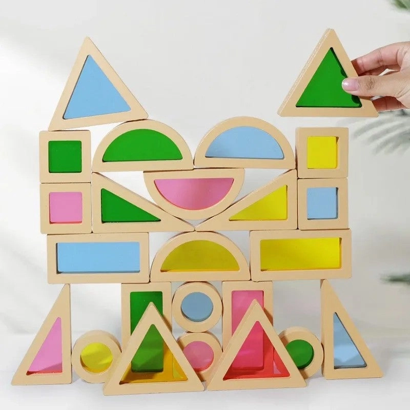 Bluejw Wooden Acrylic Building Blocks Set - 24pcs