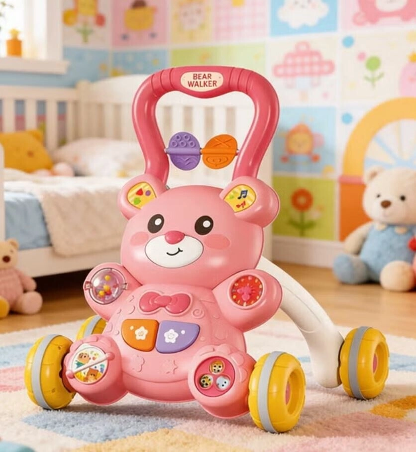 Bear Push Toy - Music Lights Adjustable Speed