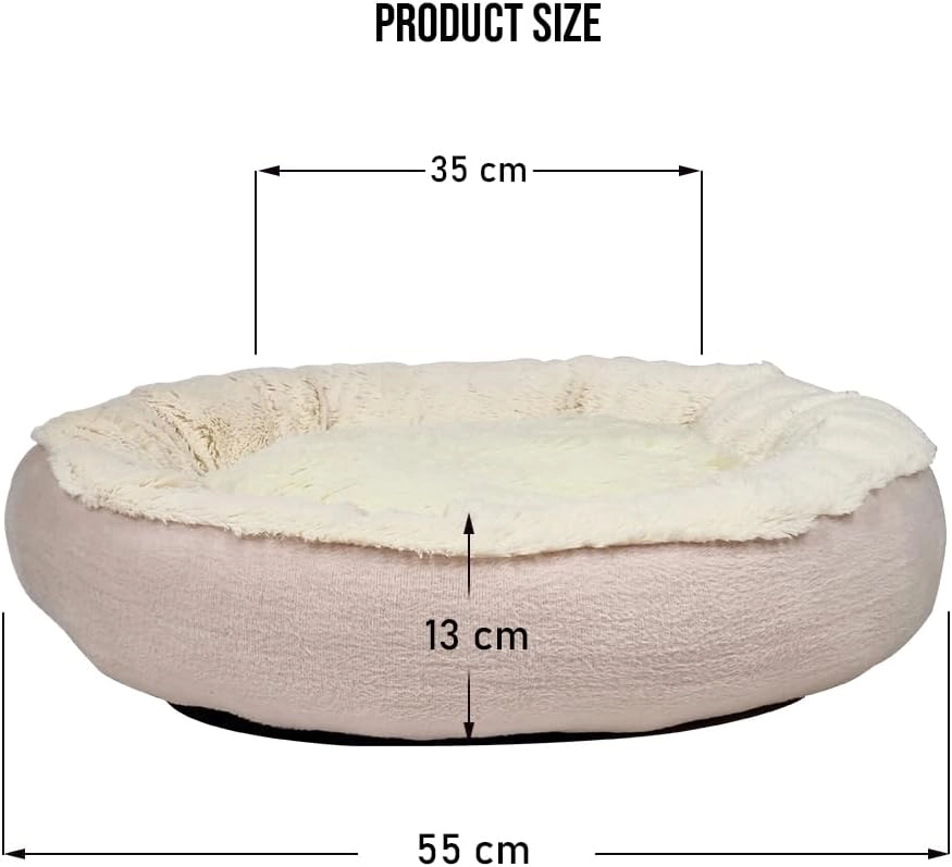 Round Pet Bed - 55 cm Machine washable Pink and White