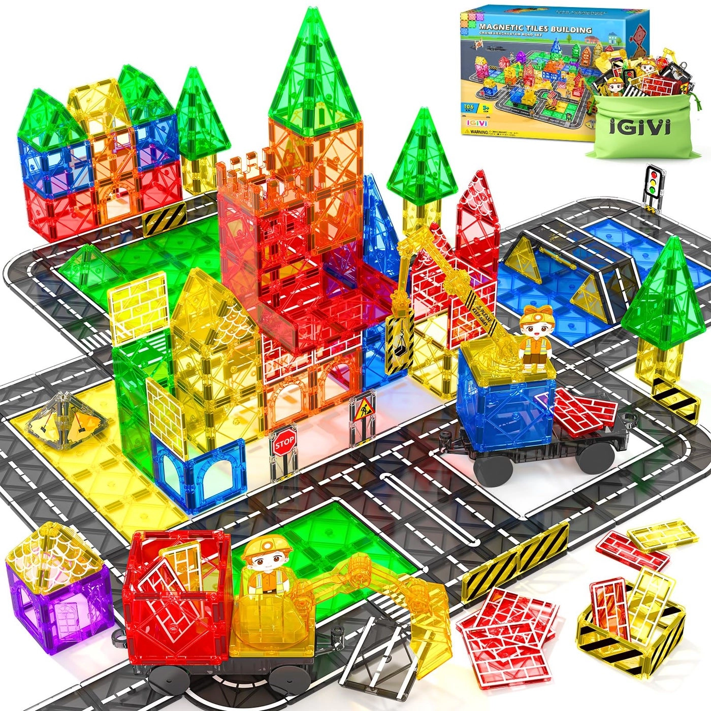 IGIVI Magnetic Tiles Road Construction Set - 106 pcs