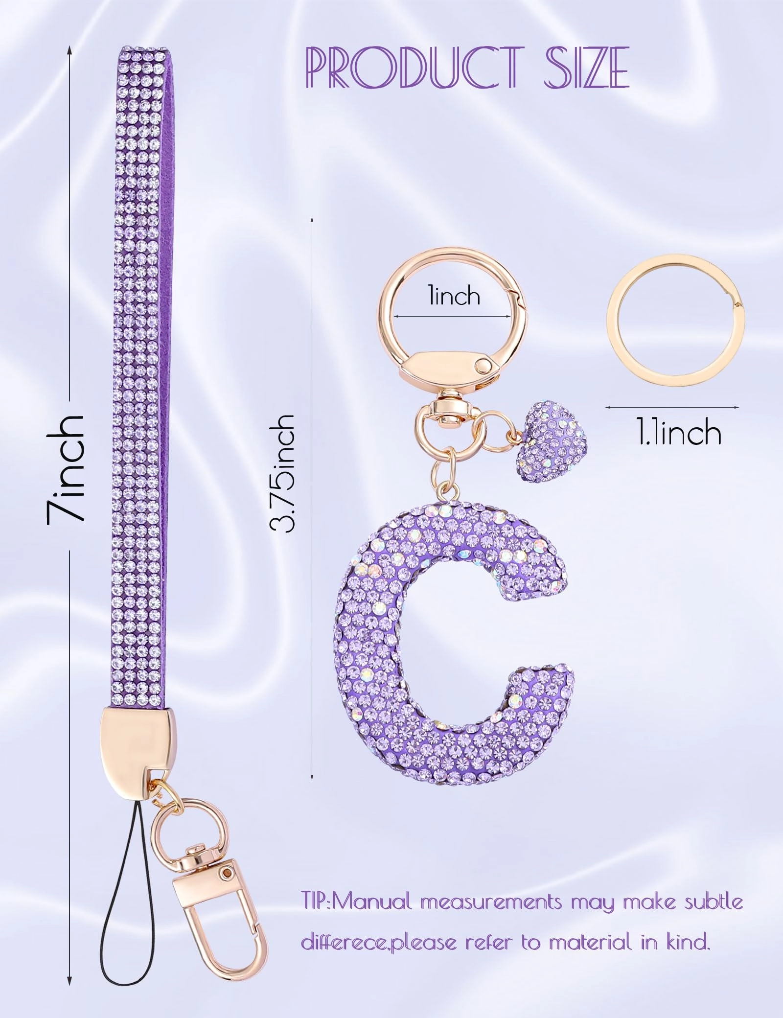Initial Keychain - L Purple Rhinestone