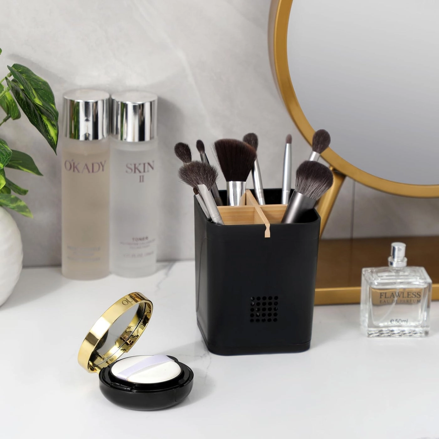 Bamboo Toothbrush Holder - 4 Slots White