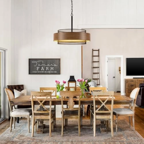 Farmhouse Drum Chandelier - 59" chain