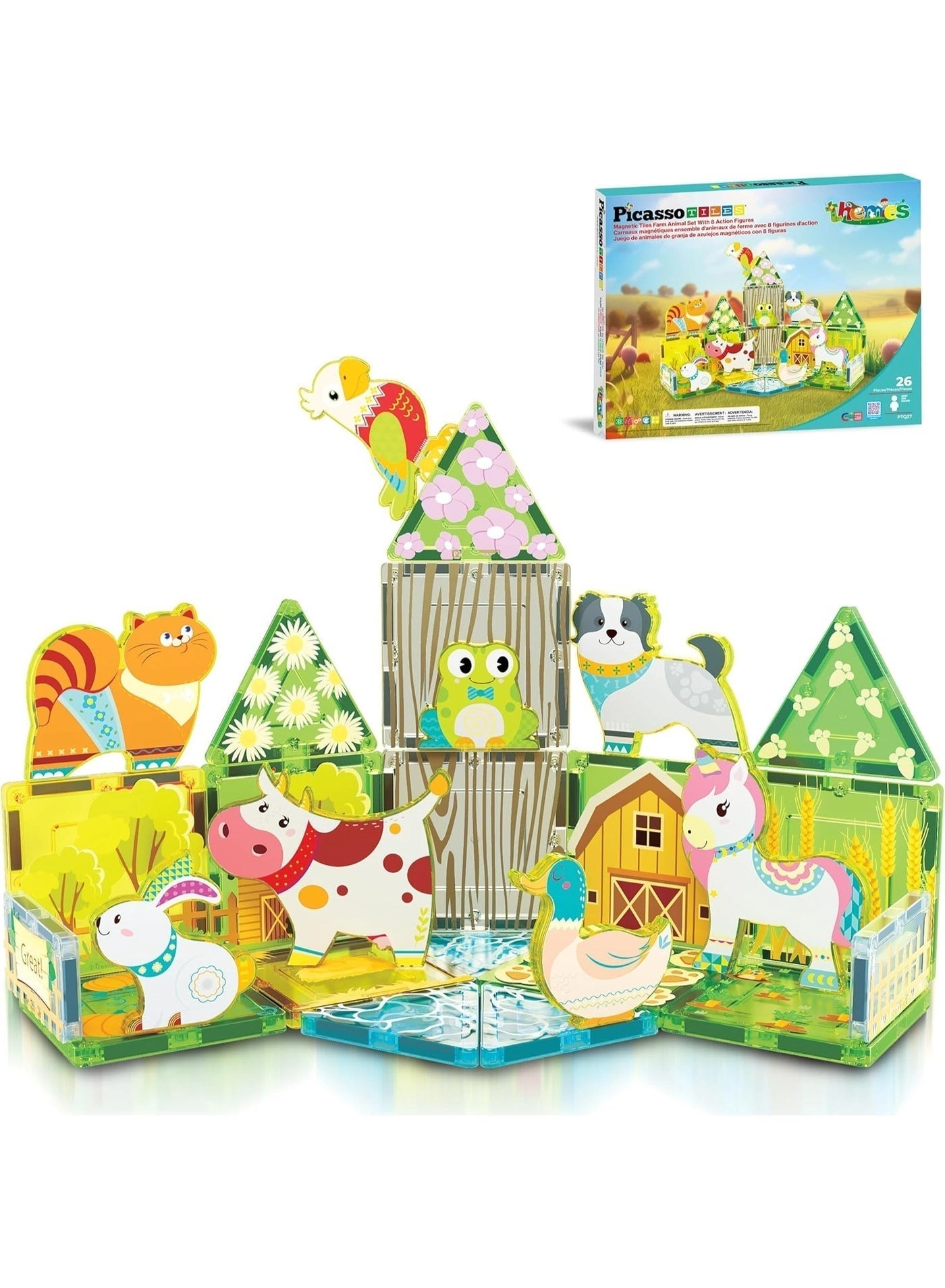 PicassoTiles Magnetic Tiles Building Toy Set - Farm Animal 26 pcs