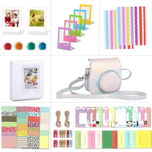 Mini 12 Case - Magic Silver + Mini Photo Album + Color Filters + Wall Hang Frames + Film Frames + Border Stickers + Corner Stickers