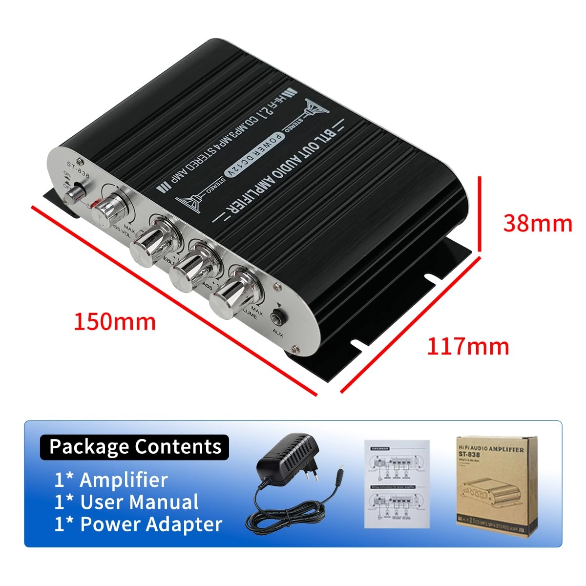 2.1 Channel Bluetooth HiFi Stereo Subwoofer Amplifier