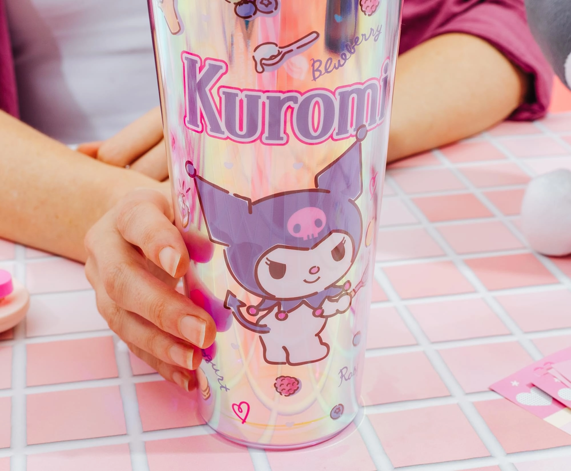 Kuromi Reusable Cup - Iridescent Lid and Straw Topper