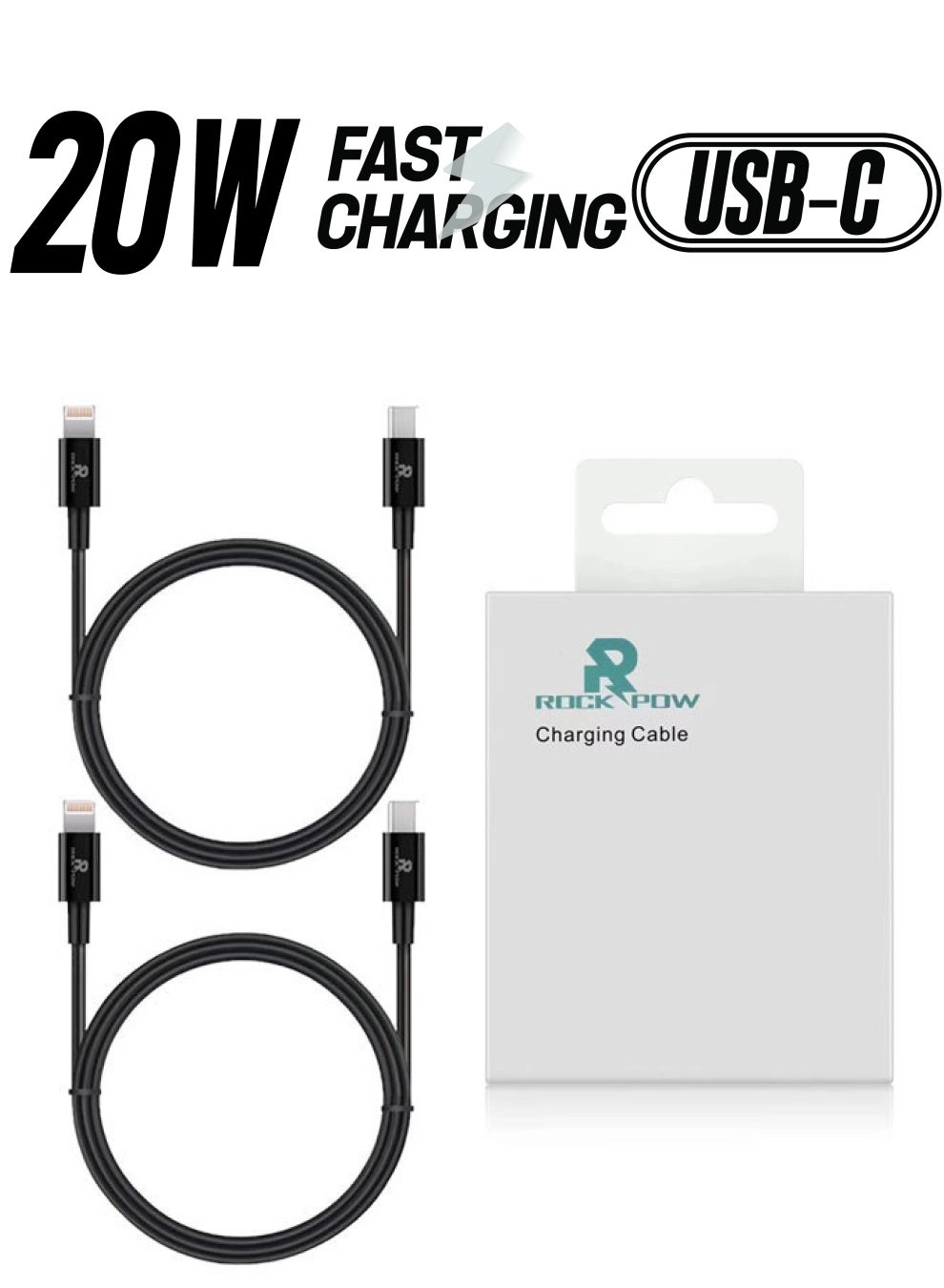 Rock Pow Charging Cable USB-C to Lightning Fast Charging 1m