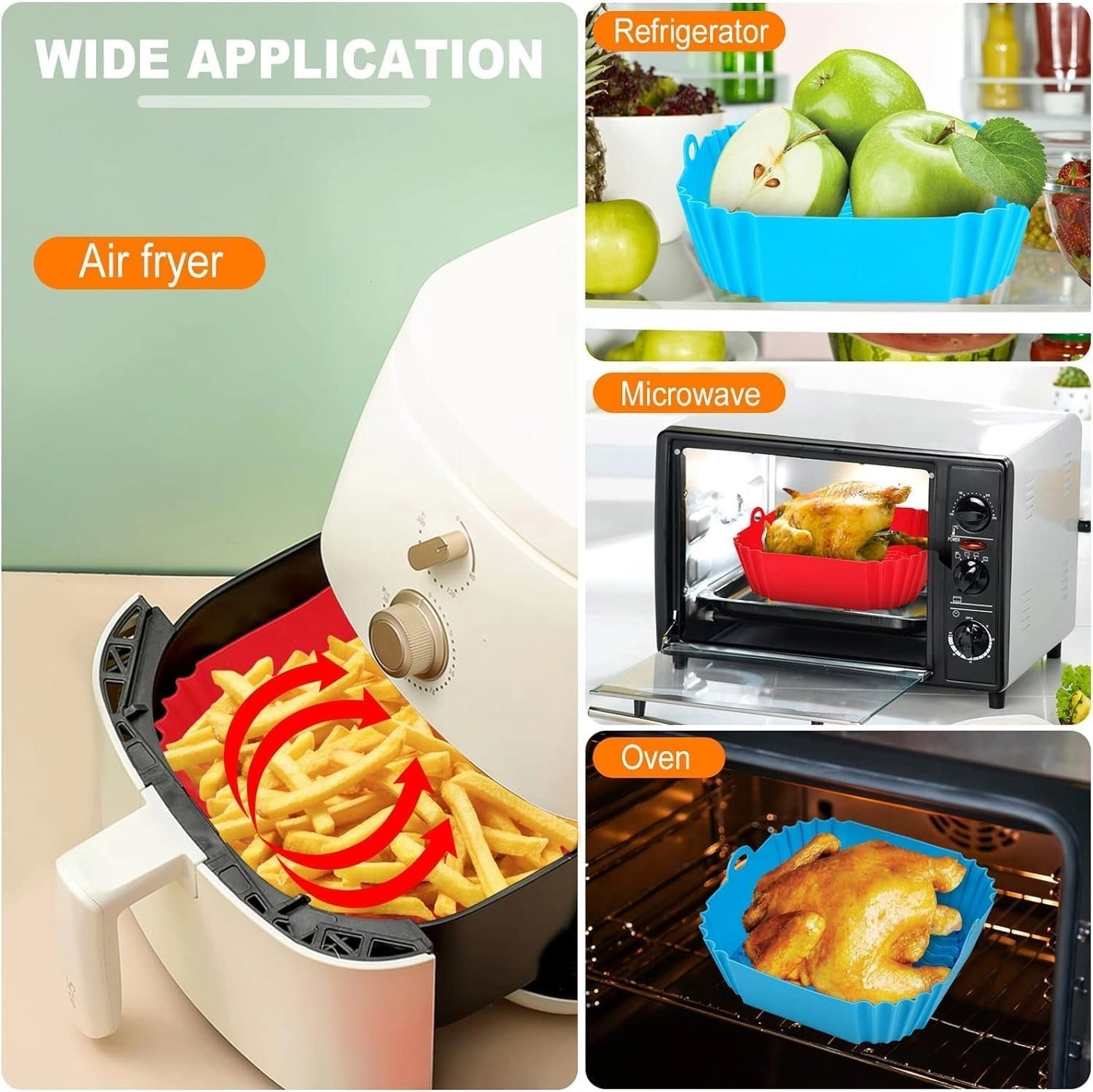 Air Fryer Liners - Silicone 6 Pack + Oven Mitts + Basting Brush + 9 Inch Tongs