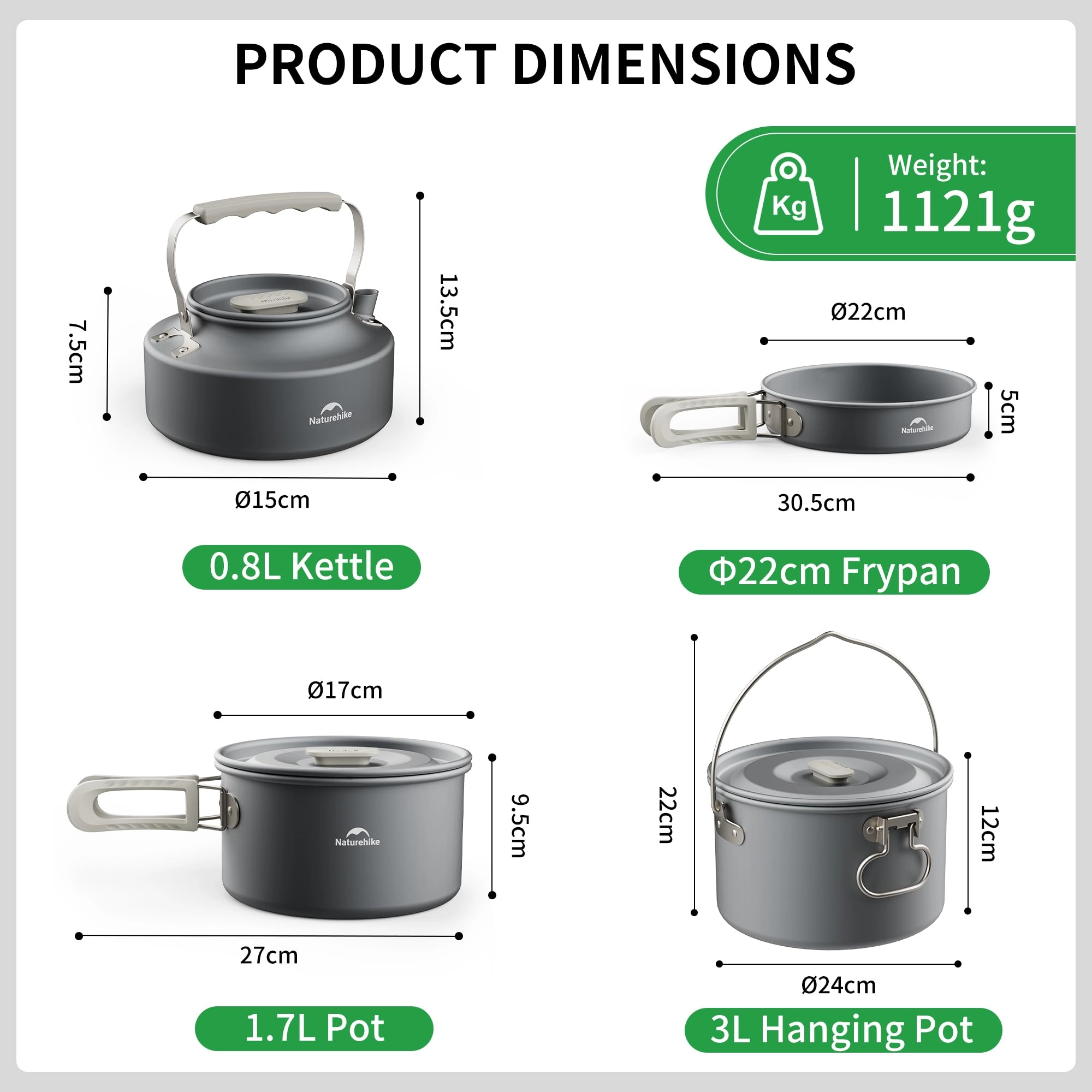 Camping Cookware - 3-piece 1.7L Kit