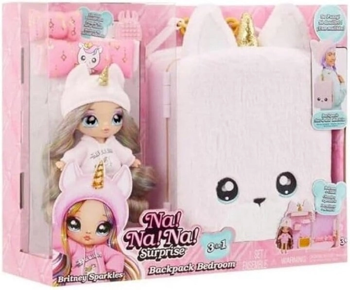 Na! Na! Na! Surprise 3-in-1 Backpack Bedroom Unicorn Playset - Whitney or Britney Sparkles Pink Unicorn