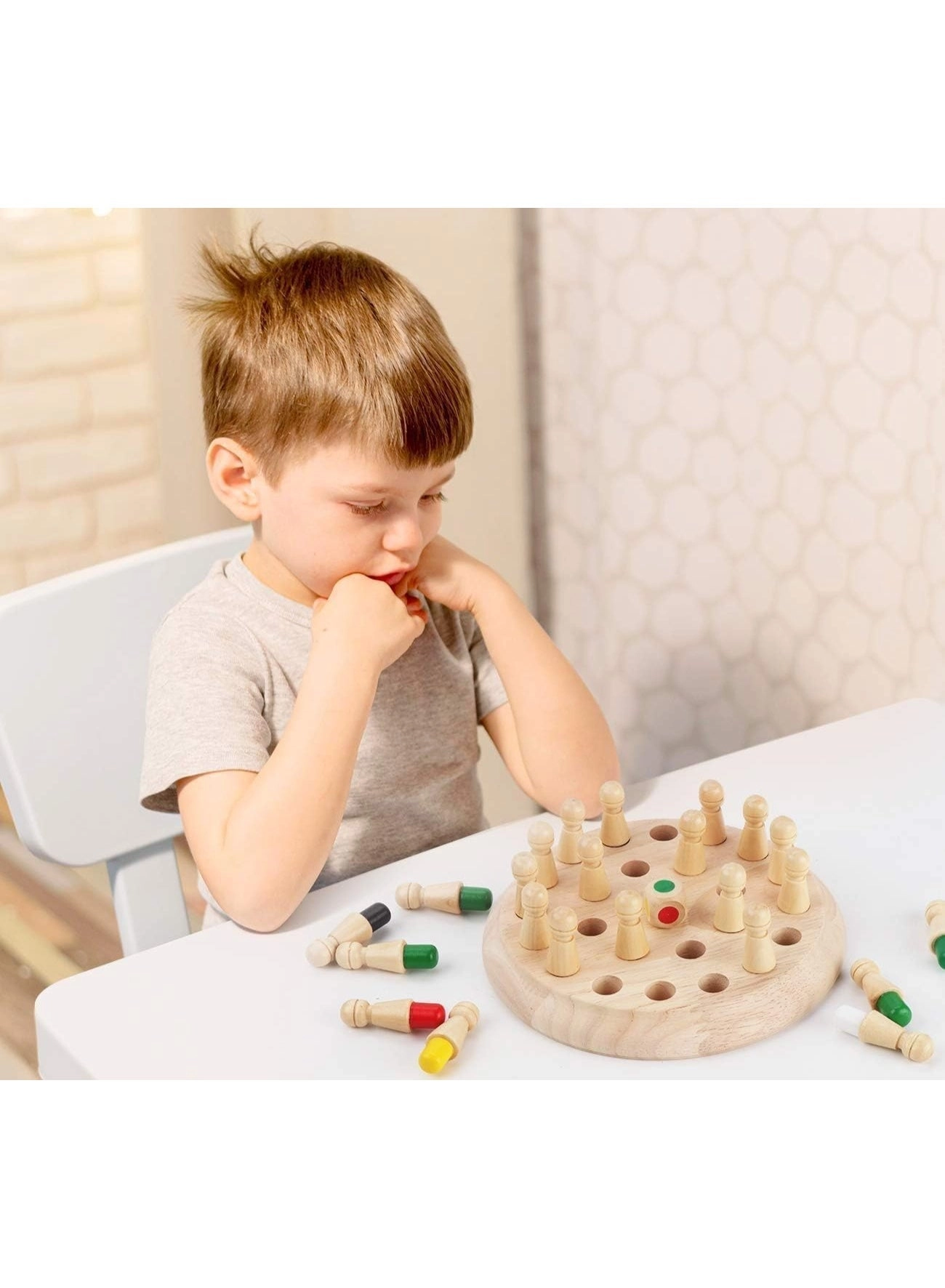 Wooden Memory Matchstick Chess Game - Fun Educational Brain Teaser for Kids