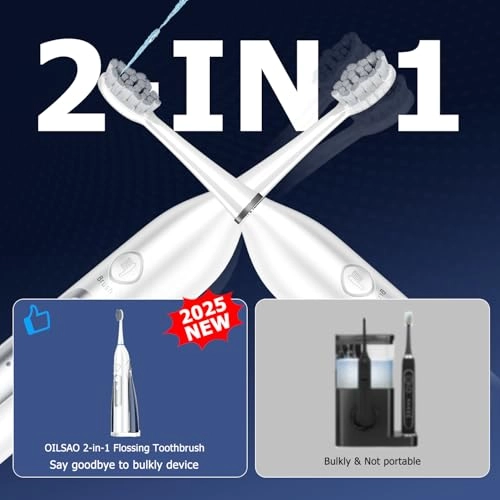 Electric Toothbrush with Water Flosser - 3 Sonic Cleaning Modes 5 Flossing Speeds 4 Brush Heads